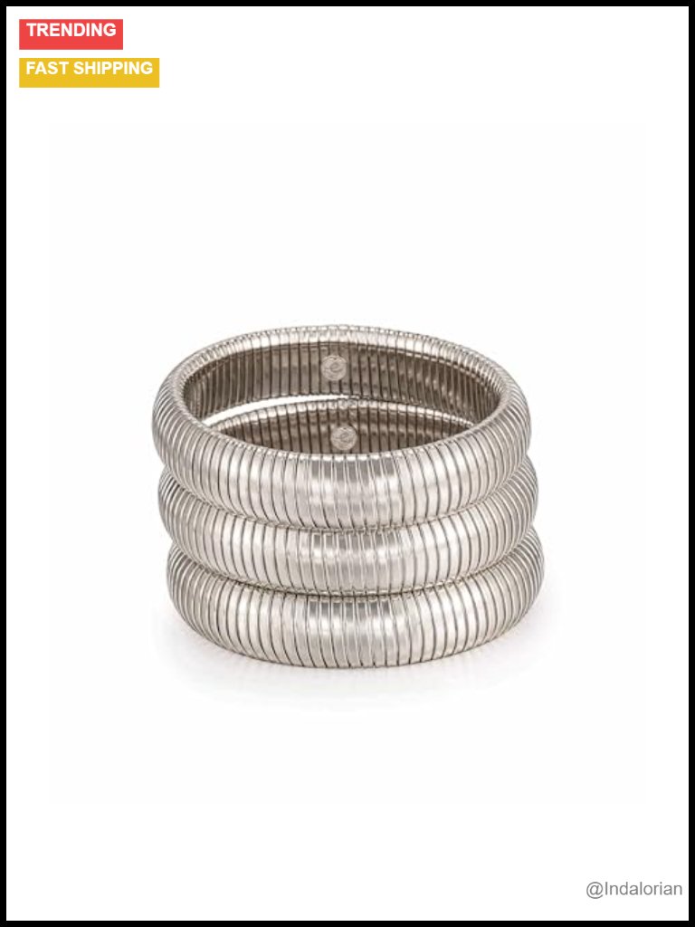 Ettika Flex Snake Chain Bangle Bracelet Set For Women, Rhodium Plated 3pc